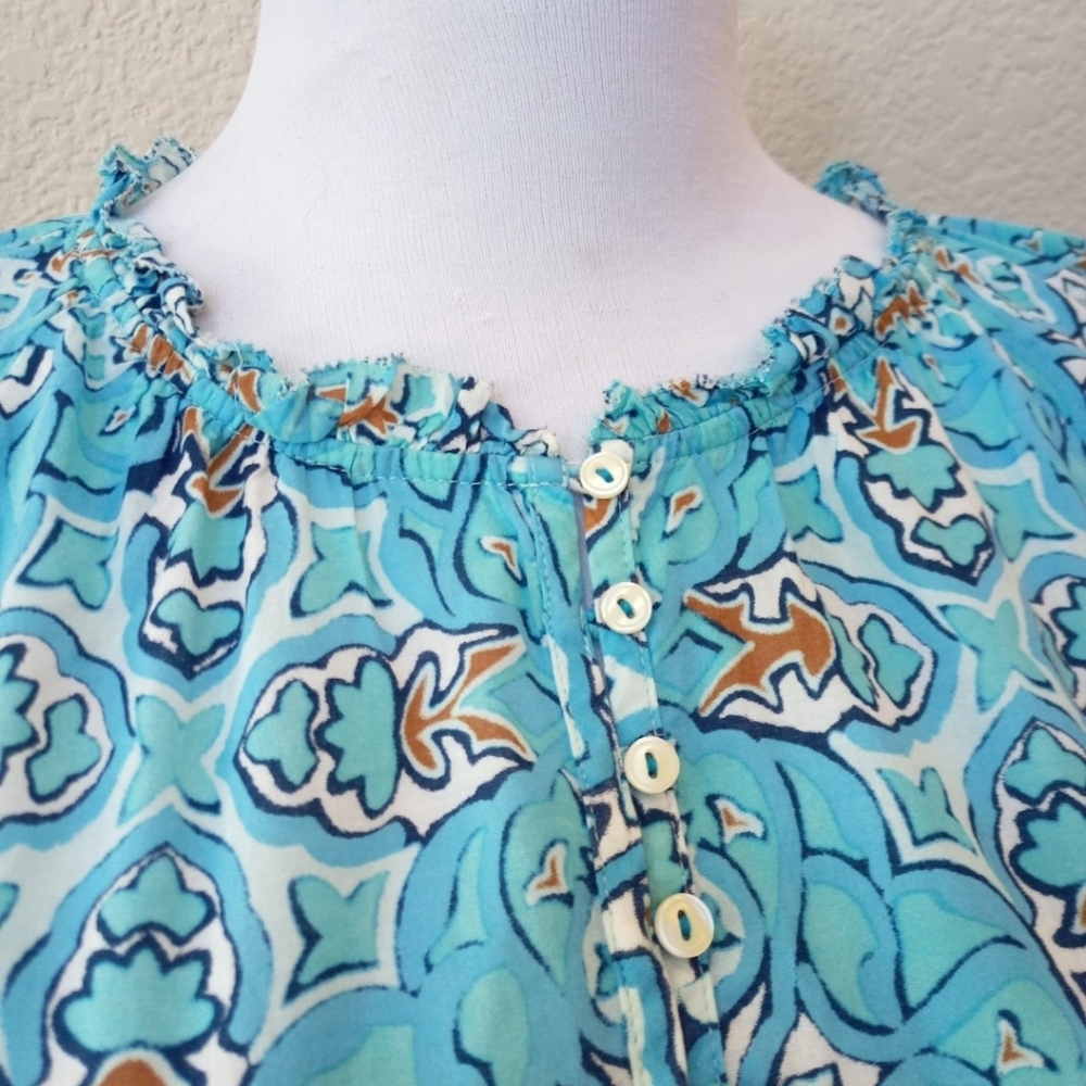 Talbots blue cotton printed blouse - Picture 5 of 9